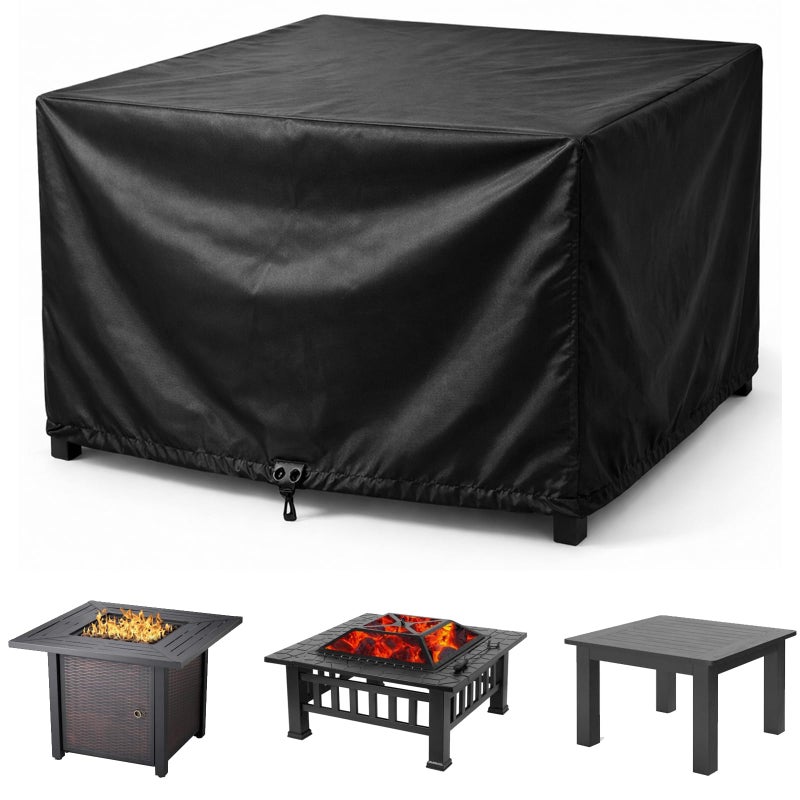 WOMACO Heavy Duty Square Patio Fire Pit/Table Cover, Waterproof Outdoor Furniture Cover (48" x 48" x 29", Black) - Image 1